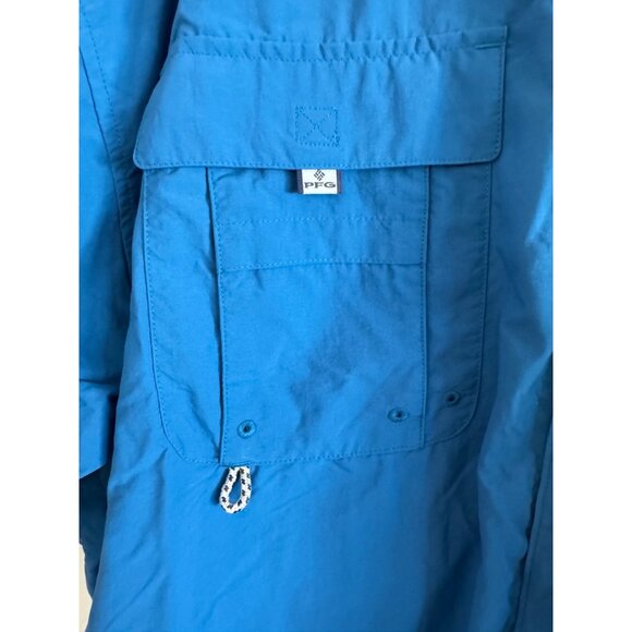 Columbia Bahama PFG Mens XL Tactel Nylon Blue Solid Outdoor Fishing Shirt Short - Picture 5 of 7